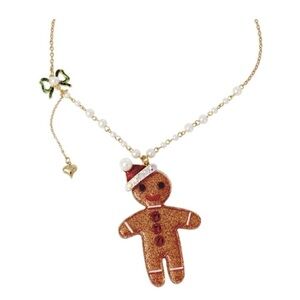 Betsey Johnson Gingerbread Man Christmas Holiday Necklace New